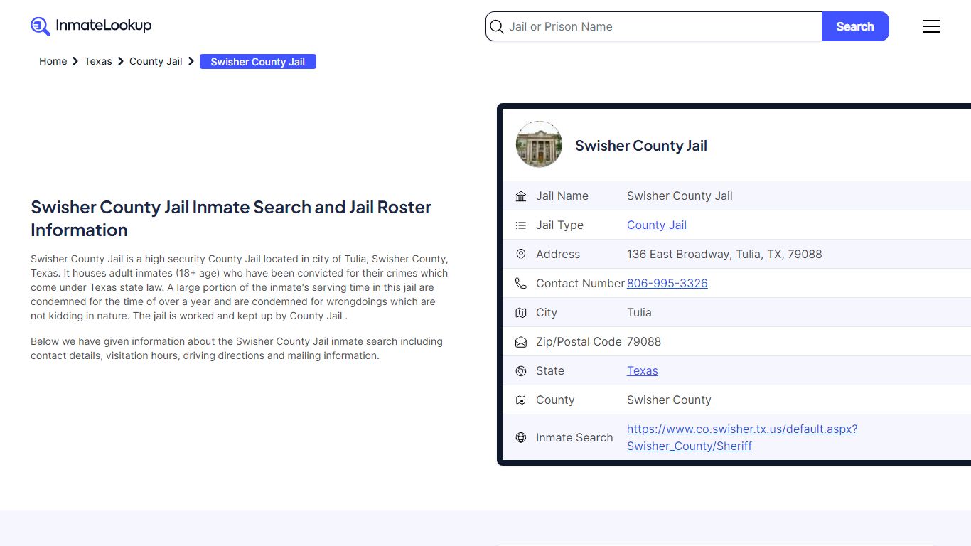 Swisher County Jail Inmate Search and Jail Roster Information