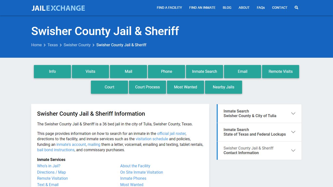 Swisher County Jail & Sheriff, TX Inmate Search, Information